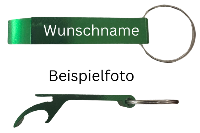 Schlüsselanhänger mit Wunschname als Flaschenöffner (Grün)