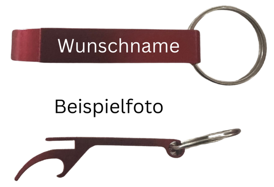 Schlüsselanhänger mit Wunschname als Flaschenöffner (Rot)