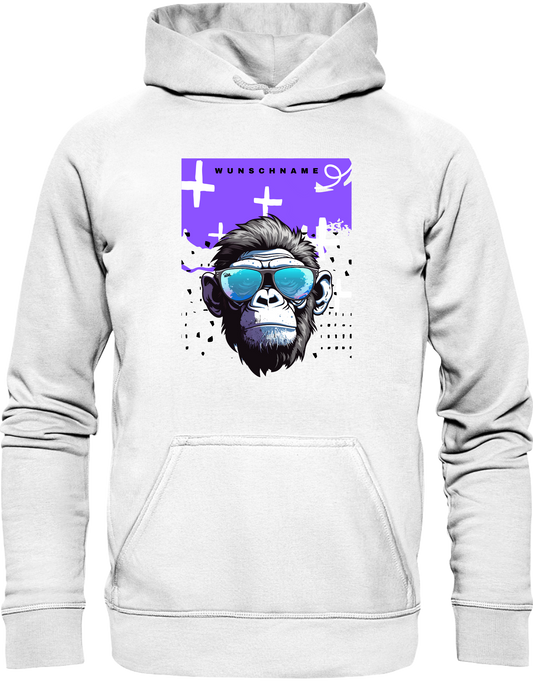 -CrAzi Monki mit Wunschname- Hoodie (Arctic White)