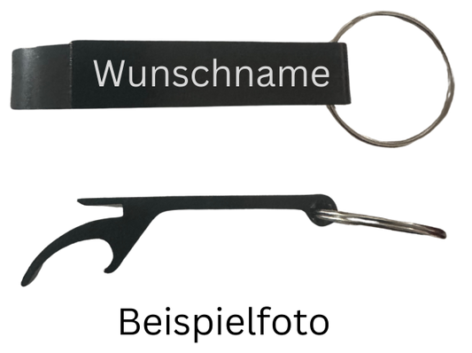 Schlüsselanhänger mit Wunschname als Flaschenöffner (Schwarz)